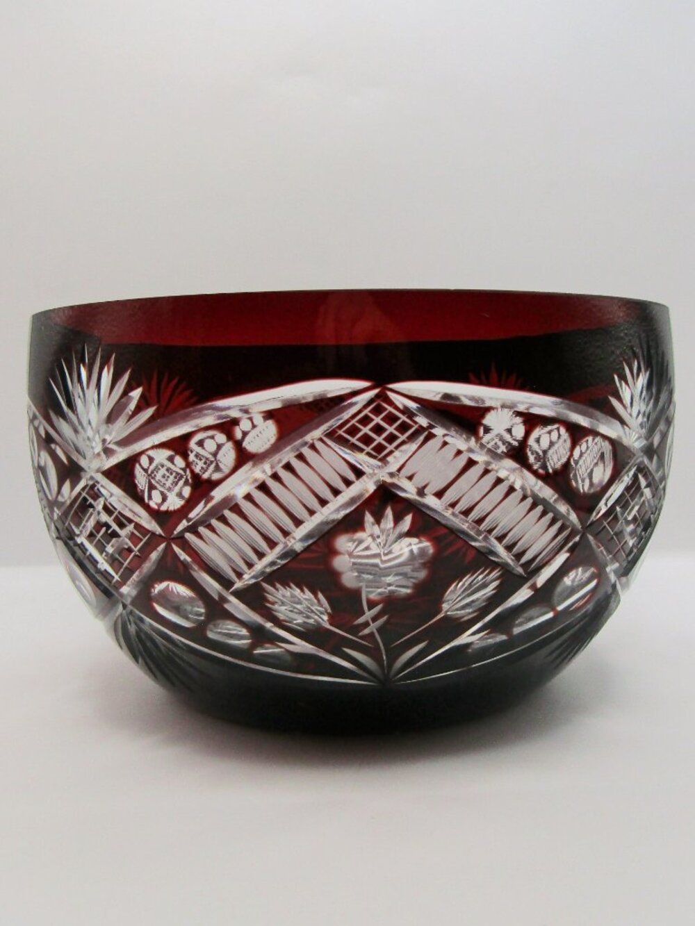 Horensja Poland Cranberry Cut Crystal Glass Bowl